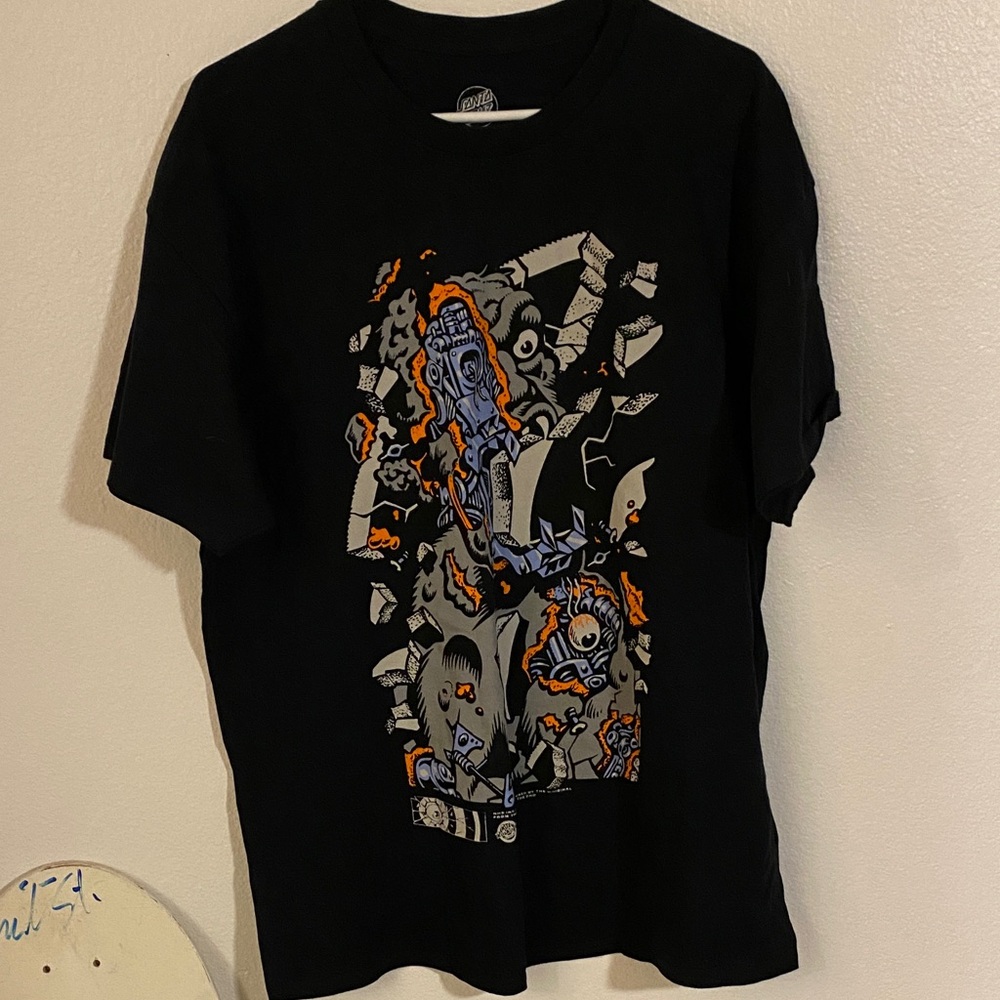 Santa Cruz Skateboards Black Tee with Orange and Gray Graphics